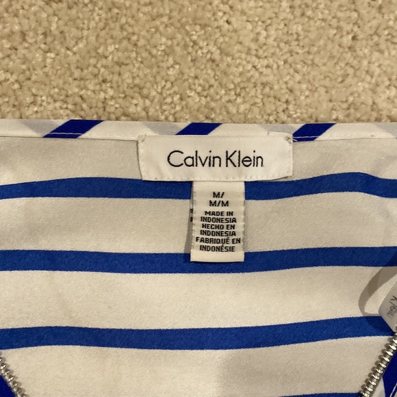 Calvin Klein white and blue stripe zip v-neck top - Picture 2 of 3